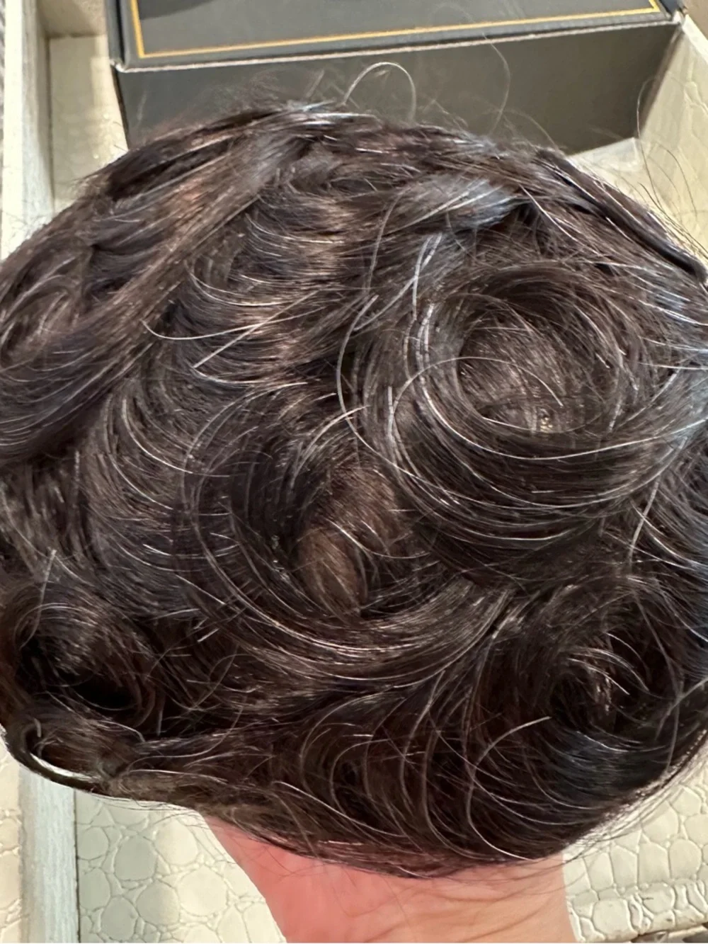 Human Hair Toupee‎ Natural Black mixed with Grey Hairs Hairpiece Toupee #TA7